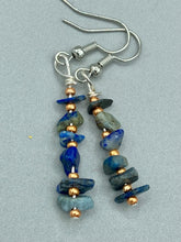 Load image into Gallery viewer, Blue Lapis Stone Chip Beaded Earrings, Hippie Vibe, Shabby Chic, Boho Chic, Nature Inspired, Bohemian
