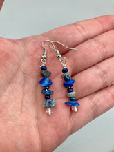 Load image into Gallery viewer, A single strand of lapis stone chips and multicolor glass beads compose these sophisticated earrings, perfect for bringing effortless nature-inspired style to a shabby chic, boho-chic, or hippie vibe ensemble. Measurements: 1 3/8” in length 
