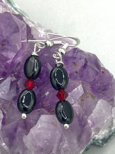 Load image into Gallery viewer, Vampire Goth Black and Red Choker Style Necklace, Cocktail Chic Necklace, Victorian Style Draped Necklace
