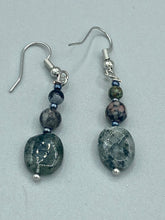 Load image into Gallery viewer, Natural Ruby Zoisite And Black Obsidian Stone Beads, Green Jasper Leaf Pendant Hand Beaded Necklace
