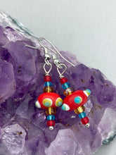 Load image into Gallery viewer, Southwest Style Inspired Adjustable Choker Beaded Necklace, Turquoise And Red Glass Beads, Teardrop Silver Plated Pendant
