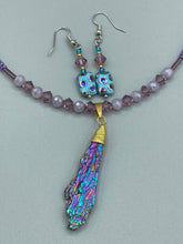 Load image into Gallery viewer, Rainbow Kyanite Natural Wired Stone Choker Style Necklace, Hippie Crystal Jewelry, Shabby Boho Chic, Natural Gemstone, Galaxy Stardust
