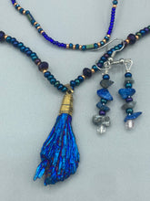 Load image into Gallery viewer, Celestial Vibe Kyanite Stone Hand Beaded Choker Style Necklace, Galaxy Theme Necklace, Hippie Stone Crystal Necklace, Shabby Chic Jewelry
