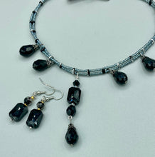 Load image into Gallery viewer, Chandelier Style Black And Silver Square And Teardrop Glass Beaded Necklace, Hippie, Shabby Chic, Boho Chic, Gypsy, Draped Necklace
