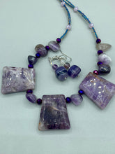 Load image into Gallery viewer, Large Trapezoid Shaped Amethyst Stone Pendants Multi-Color Glass Beaded Necklace, Hippie Lovers Genuine Stone, Bohemian
