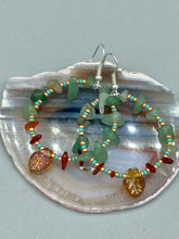 Load image into Gallery viewer, Aventurine And Amber Stone Chip Beaded Hoop Earrings, Hippie Vibe, Shabby Chic, Boho Chic, Nature Inspired, Bohemian

