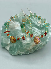 Load image into Gallery viewer, Aventurine And Amber Stone Chip Beaded Hoop Earrings, Hippie Vibe, Shabby Chic, Boho Chic, Nature Inspired, Bohemian
