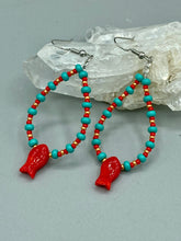 Load image into Gallery viewer, Southwestern Style Inspired Adjustable Choker Beaded Necklace, Turquoise And Red Glass Beads, Wide Silver Plated Tribal Pattern Pendant
