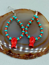 Load image into Gallery viewer, Southwestern Style Inspired Adjustable Choker Beaded Necklace, Turquoise And Red Glass Beads, Wide Silver Plated Tribal Pattern Pendant
