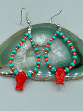 Load image into Gallery viewer, Southwestern Style Inspired Adjustable Choker Beaded Necklace, Turquoise And Red Glass Beads, Wide Silver Plated Tribal Pattern Pendant
