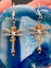 Load image into Gallery viewer, Orange and gold glass beads fish hook style earrings 1 1/2&quot;
