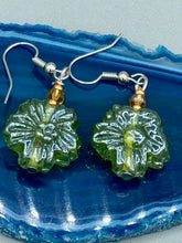 Load image into Gallery viewer, Light Green Floral Pressed Glass Beaded Earrings, Hippie Vibe, Shabby Chic, Boho Chic, Nature Inspired, Bohemian
