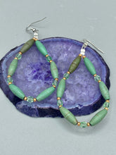 Load image into Gallery viewer, Crafted with exquisite detail, these Forest Green Magnesite Stone and Light Green and Gold Glass Beaded Fish Hook Earrings are perfect for any Hippie Vibe, Shabby Chic, Boho Chic, Nature Inspired, or Bohemian look.  Measurements: 2 1/2&quot; length 
