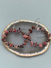 Load image into Gallery viewer, Rhodonite Stone Chip Beaded Hoop Earrings, Hippie Vibe, Shabby Chic, Boho Chic, Nature Inspired, Bohemian
