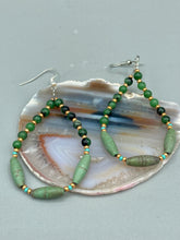 Load image into Gallery viewer, Fashionable forest green magnesite and ruby zoisite stone beaded fish hook earrings complete the hippie vibe, shabby chic, boho chic, and nature-inspired bohemian look.  Measurements: 2 1/2&quot; length 
