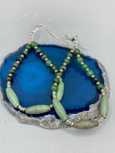 Load image into Gallery viewer, Fashionable forest green magnesite and ruby zoisite stone beaded fish hook earrings complete the hippie vibe, shabby chic, boho chic, and nature-inspired bohemian look. Measurements: 2 1/2&quot; length 
