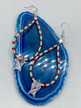Load image into Gallery viewer, This piece of jewelry features Koi fish glass beads accented with teal, red, and gold glass beads. The fish have intricate details, including fins and eyes, creating a vibrant, colorful look. Measurements: 2 3/4” in length   
