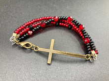 Load image into Gallery viewer, Horizontal Brass Cross Glass Beaded Bracelet, Crucifix Confirmation Communion Gift, Positivity Jewelry, Self Love Faith Jewelry, Christmas
