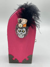 Load image into Gallery viewer, Misfit Small Wood Coffin Ring Box, Gothic Vintage Evil Carnival Ringleader, Calavera De La Muerte
