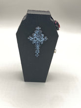 Load image into Gallery viewer, Vintage Inspired Wood Coffin Ring Box or Jewelry Box And Spooky But Cute VooDoo Doll
